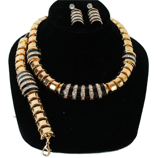 Necklace Set - 3 PC Black Gold & Bling Church Flow