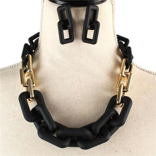 GOLD BLACK RUBBER COATED LINKED NECKLACE