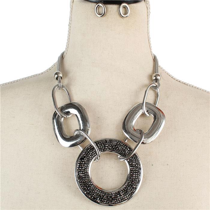 FASHION NECKLACE SET SILVER/HEMATITE