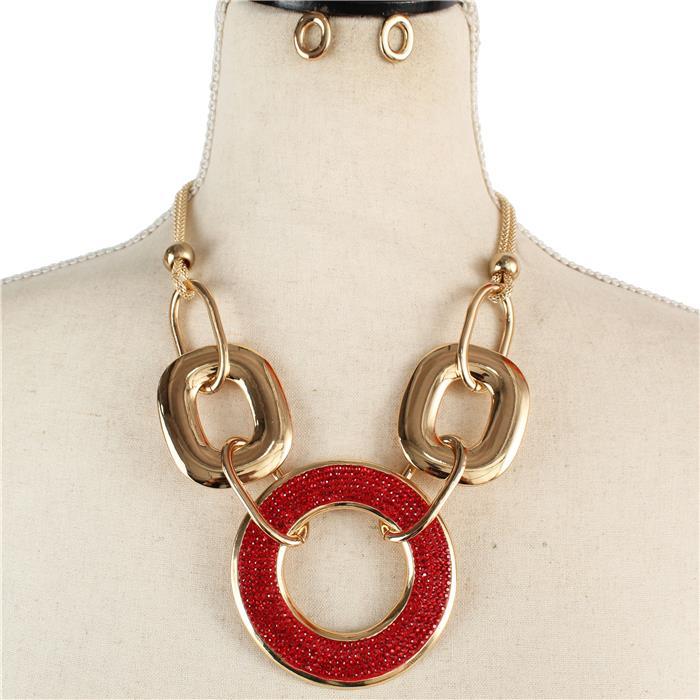 FASHION NECKLACE SET GOLD/RED