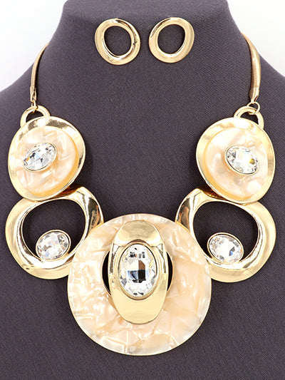 CELLULOID ACETATE GLASS STONE METAL STATEMENT NECKLACE