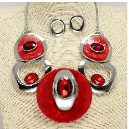 Necklace Set - Circular Pattern - Red