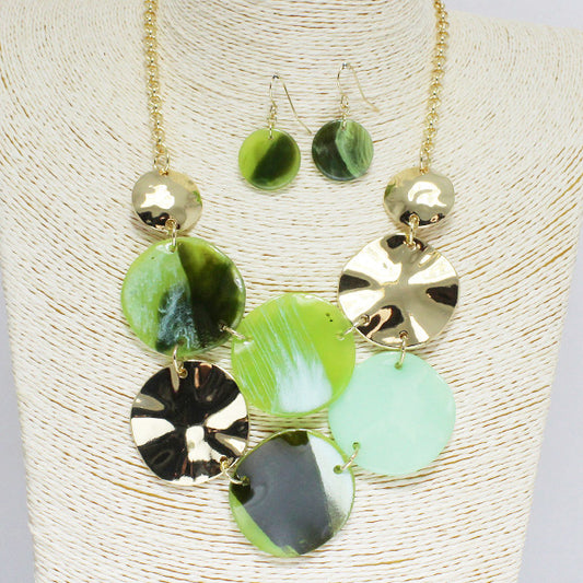 Necklace Set - Blazing Sun Green & Gold Multi Color