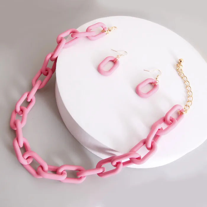 PINK RUBBER COATED CHAIN NECKLACE