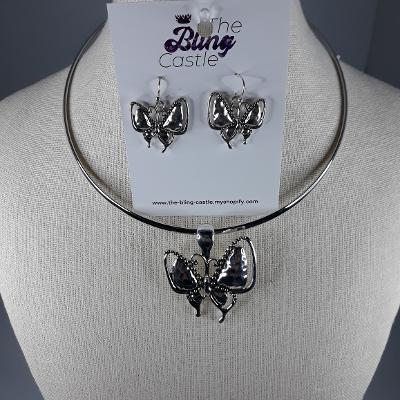 Necklace Set - Silver Butterfly choker