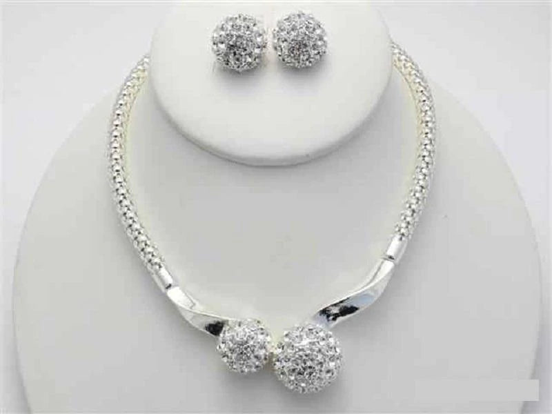 Necklace Set - Silver Clear Dome Rhinestone Set