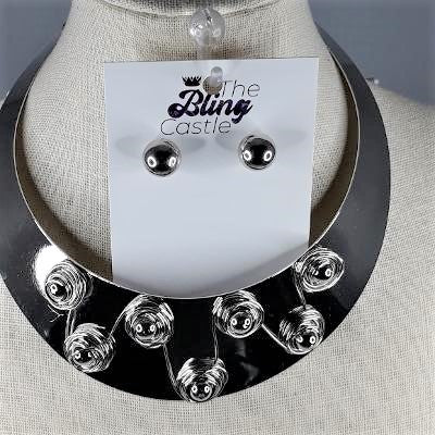 Necklace Set - Silver Wire Ball Stud Choker