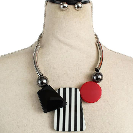 GEOMETRIC RESIN BEAD STATEMENT NECKLACE and RESIN GEOMETRIC EARRINGS