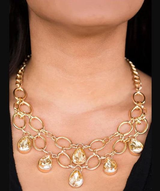 SHOW - STOPPING SHIMMER - GOLD RHINESTONE NECKLACE