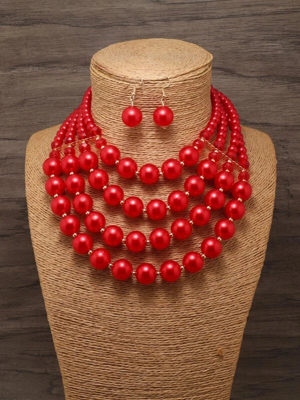 LAYERED BEADED NECKLACE & DROP EARRINGS