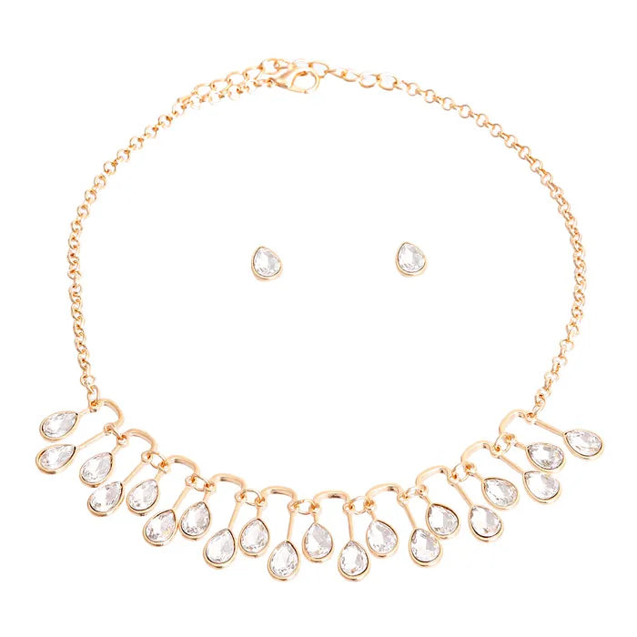 GOLD PEAR CRYSTAL U LINK NECKLACE