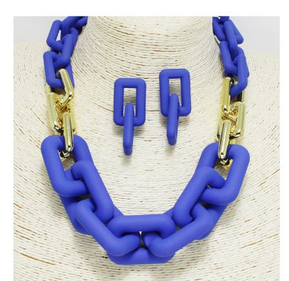 GOLD ROYAL BLUE RUBBER COATED LINKED NECKLACE