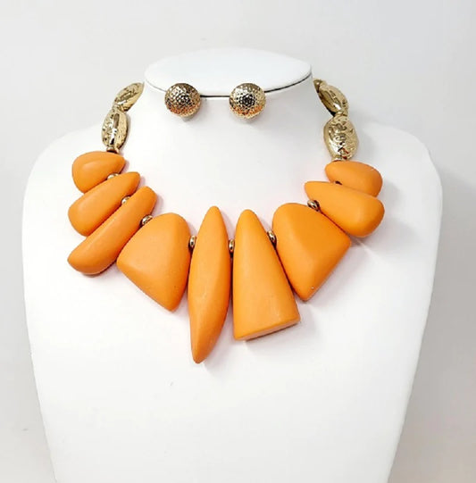 GOLD ORANGE COLOR NECKLACE SET