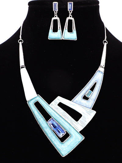 TEAL & BLUE ACCENT STONE FASHION BIB NECKLACE SET