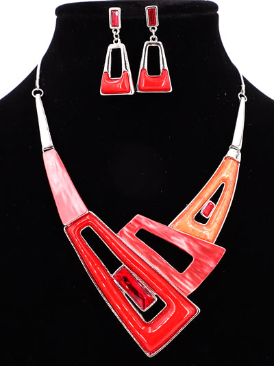 ORANGE & RED ACCENT STONE FASHION BIB NECKLACE SET