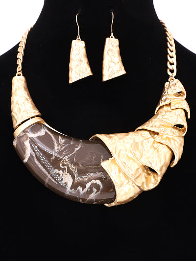 FASHIO BROWN BEIGE BIB NECKLACE SET