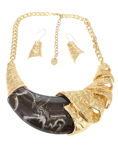 FASHIO BROWN BEIGE BIB NECKLACE SET