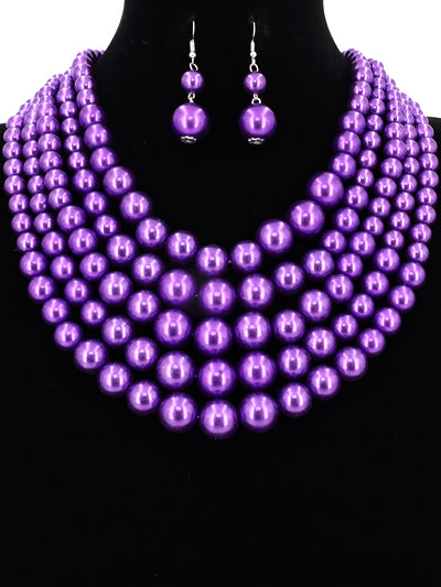 FASHION BEAD PURPLE 5 STRAND NECKLACE SET