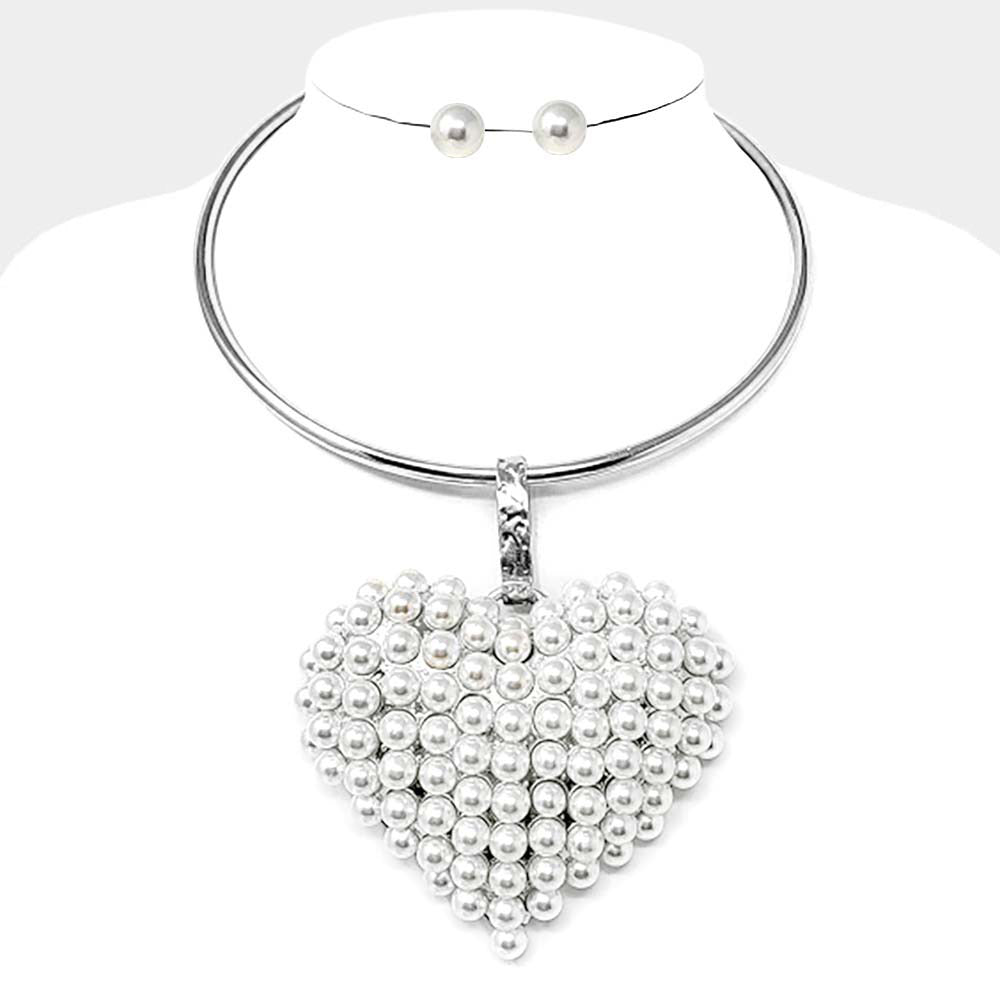 PEARL CLUSTER HEART PENDANT NECKLACE