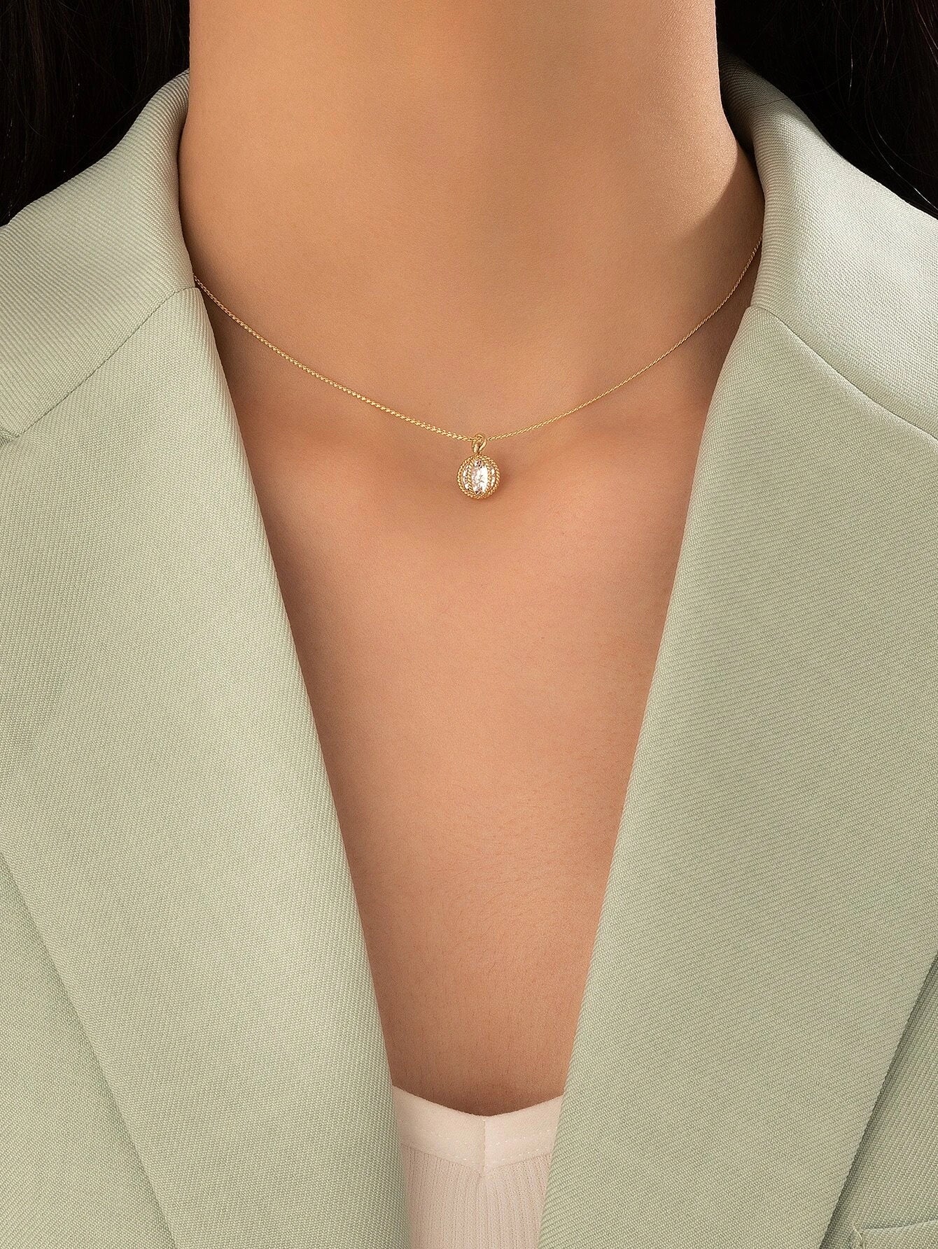 CUBIC ZIRCONIA ROUND CHARM NECKLACE