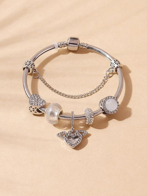 Bracelet - Pearl Heart Silver Chain