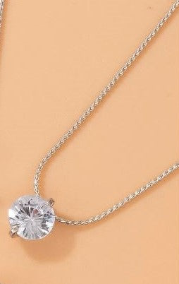 Cubic Zirconia Round Charm Necklace