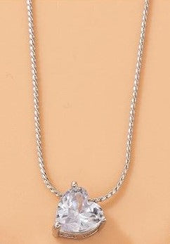 CUBIC ZIRCONIA HEART CHARM NECKLACE