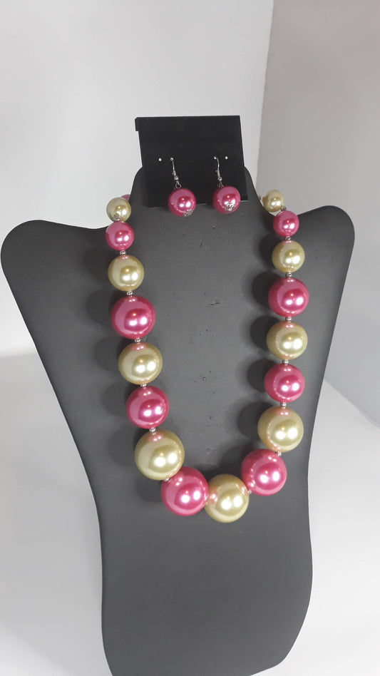 Necklace Set - Multicolor Rose & Green Beads