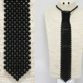 BLACK PEARL NECKTIE LONG DROP NECKLACE