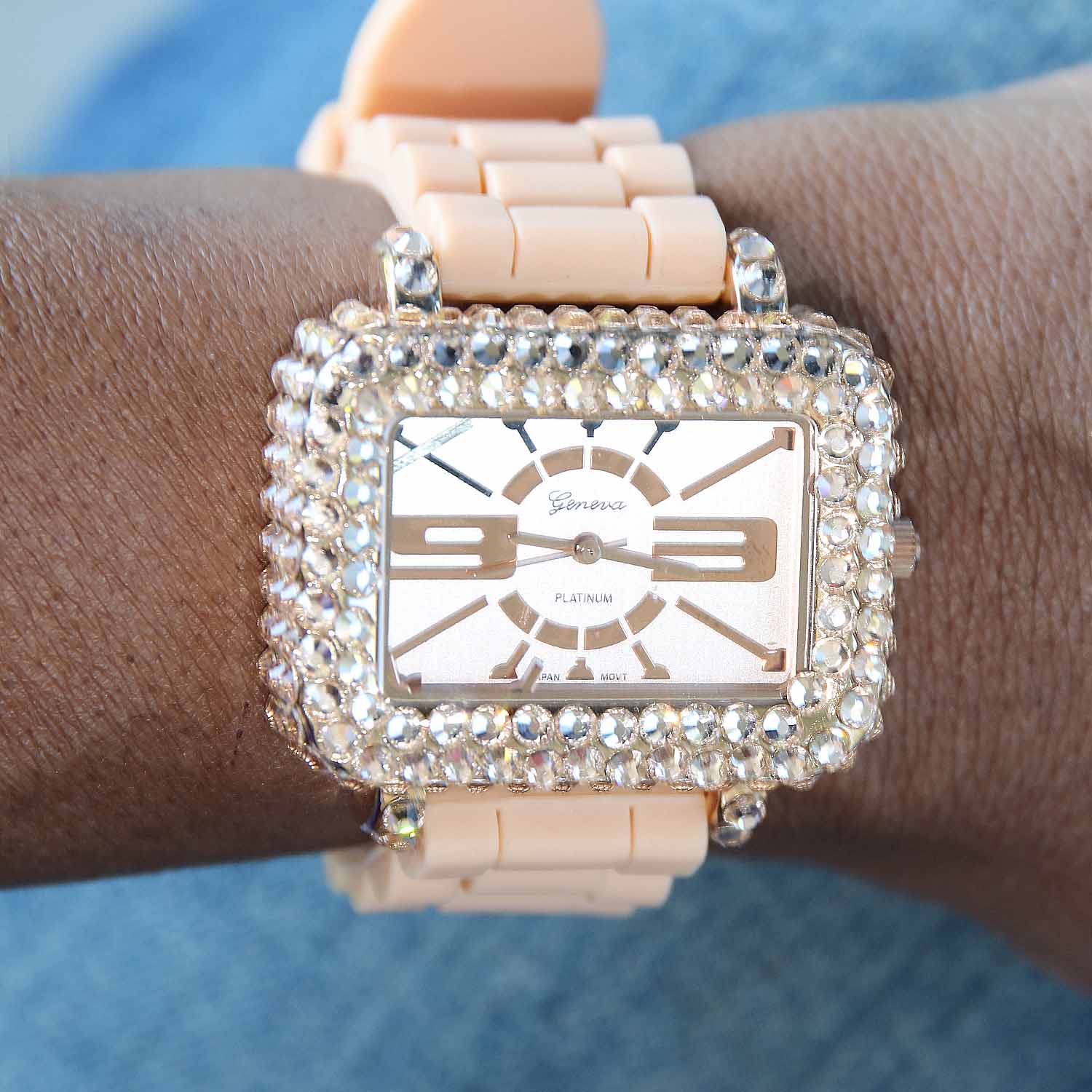 Watches -Peach Square Stone – The Bling Castle
